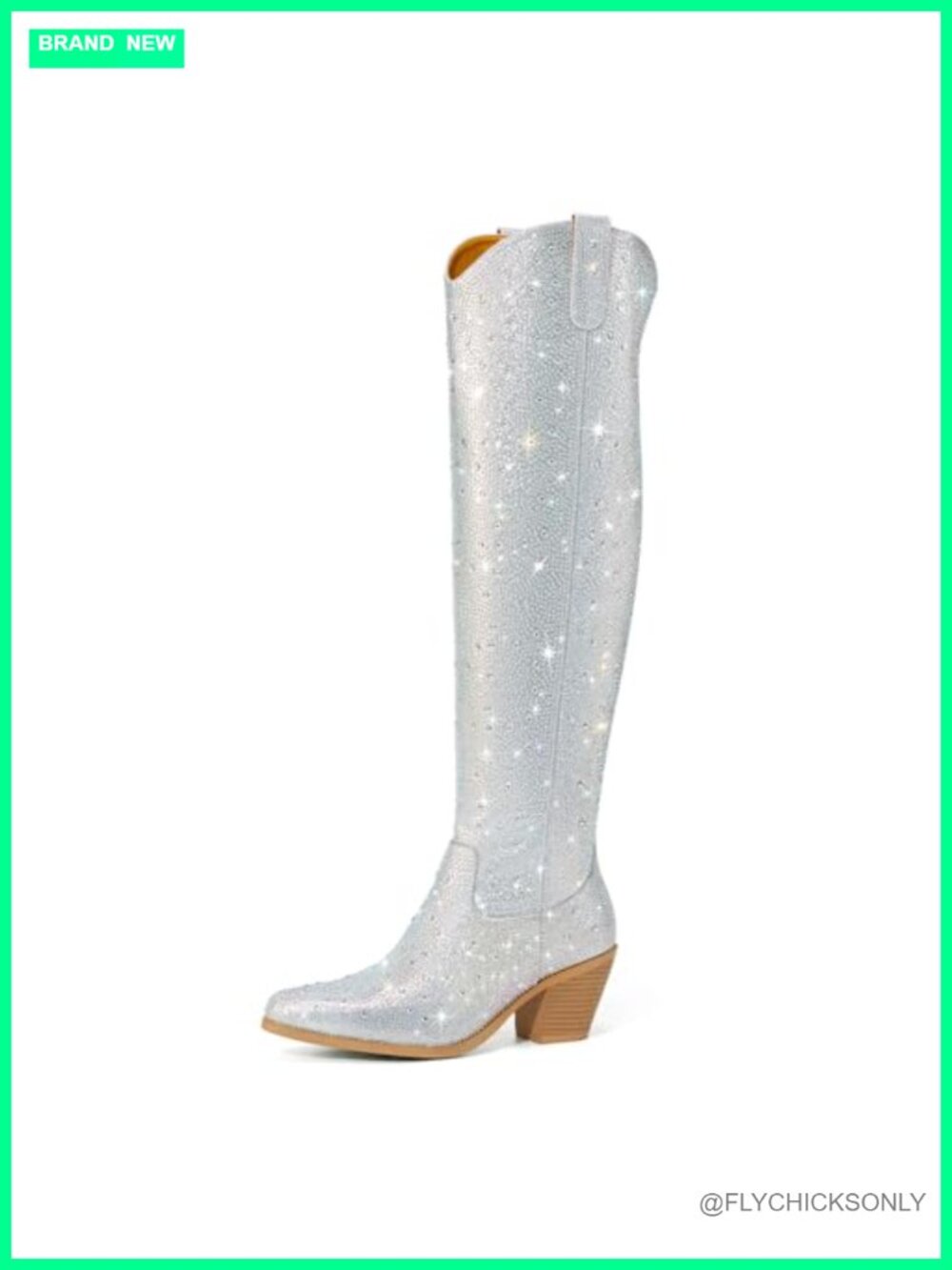 Rhinestone Cowgirl Boots Over the Knee Pointed Toe Block Heel Western